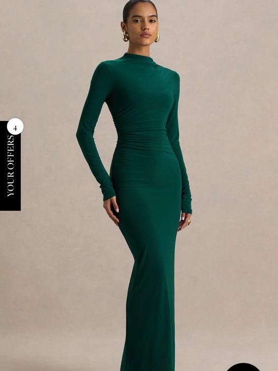 Club London Dresses & Skirts - Club London SIZE 8 EDEN Bottle Green High-Neck Maxi Dress  Ruched with Detailing